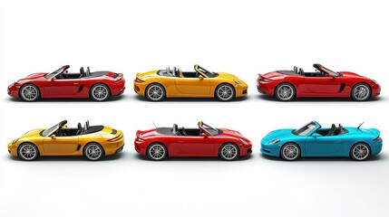 A collection of convertible cars with open roofs on a white isolated background