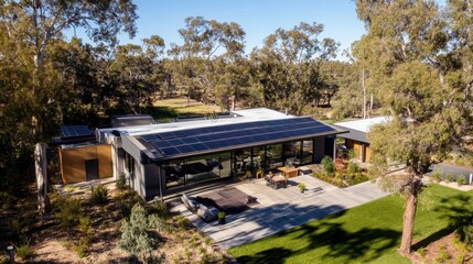 Obraz premium Solar panels mounted on the rooftop of an eco-friendly home.