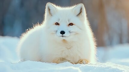 Obraz premium A Serene Arctic Fox in a Snowy Winter Landscape: Close-up Portrait of a Fluffy White Animal