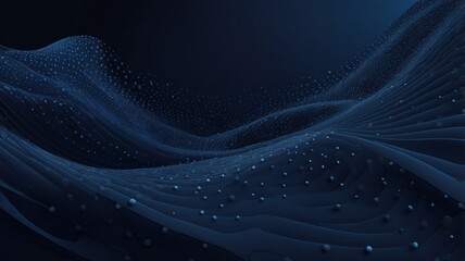 Abstract Dark Blue 3D Render of Wavy Landscape with Scattered Particles