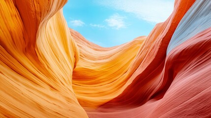 Obraz premium Arizona sandstone canyon, vibrant colors, blue sky, nature, travel poster