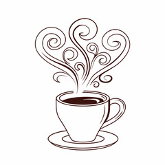 a simple linedrawn coffee cup at the bottom with white background