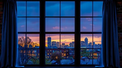 Fototapeta premium Boston city skyline Modern Seaport District video window view 