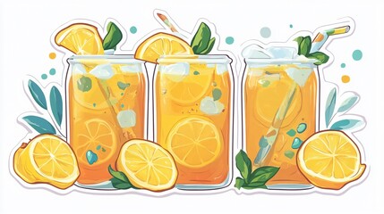Refreshing Iced Lemon Tea Sticker on Transparent Background
