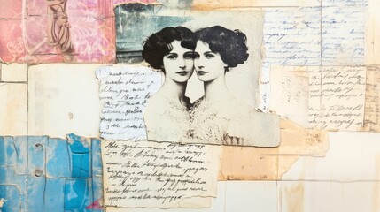 Vintage Collage of Old Photographs and Handwritten Letters