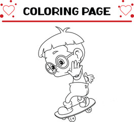 cool boy is playing skateboard coloring page for kids