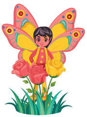 vector butterfly girl and flowers on white background