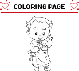 little chef boy is cooking vegetables coloring page for kids