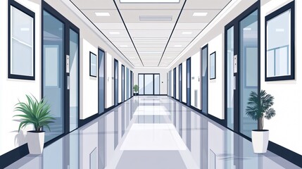 Fototapeta premium Sleek Modern Office Hallway Architecture Corridor Building Interior Design