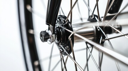 Fototapeta premium A close-up of a bicycle wheel with spokes and hub on a white isolated background