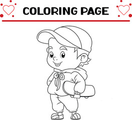 Fototapeta premium cool boy is playing skateboard coloring page for kids