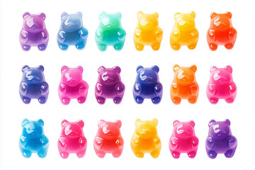Collection of colorful jelly gummy bears, isolated on white background