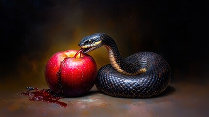Sinful Temptation: Biblical Illustration of the Serpent and the Forbidden Fruit