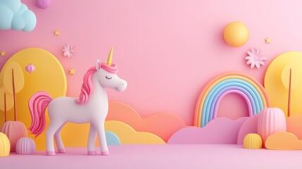 Adorable Pastel Unicorn in Whimsical Dreamland Landscape