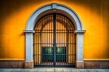 Obraz premium Modern Arched Steel Security Door - Architectural Detail Stock Photo