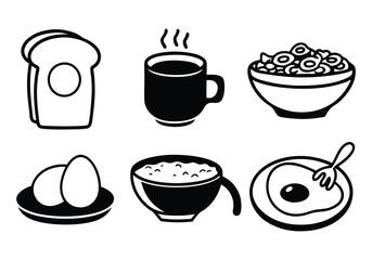 Breakfast Icons Set - Delicious Food and Drink Vector Illustrations