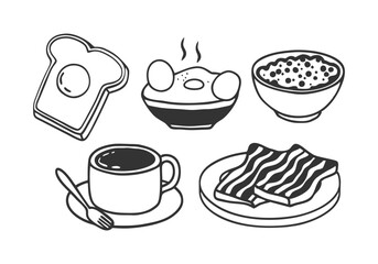 Breakfast Icons Set - Delicious Food and Drink Vector Illustrations