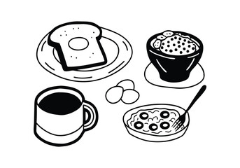 Breakfast Icons Set - Delicious Food and Drink Vector Illustrations