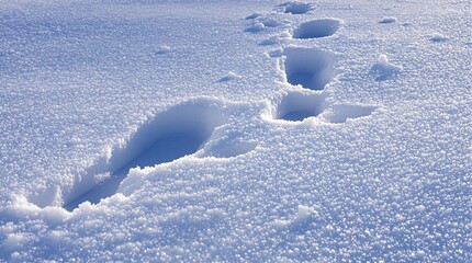 Naklejka premium Footprints in fresh snow leading across a winter landscape 