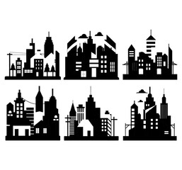  city silhouette. Modern urban landscape. High building with windows. Illustration on white background