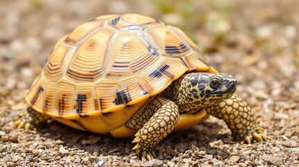Obraz premium Close-up of a beautiful tortoise walking on sandy ground 