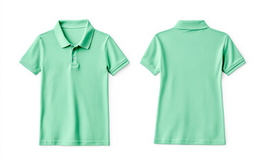green polo shirt template, front and back view, isolated on a white background
