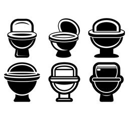 outline silhouette Toilet icon set isolated on white background.side and front view WC icon