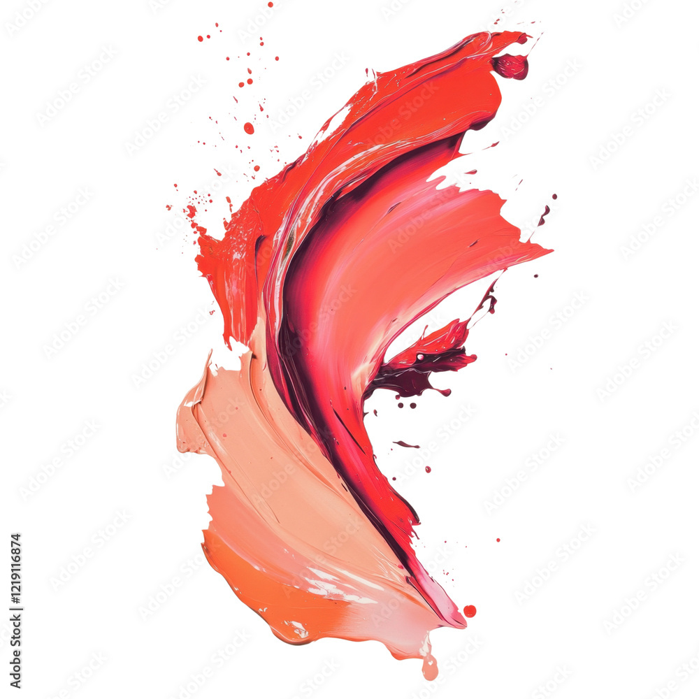 Poster vibrant abstract swirl of red and pink paint splashes on white background creating a dynamic visual 