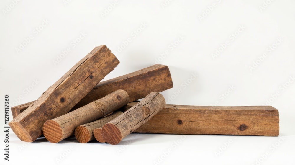 Poster Rustic Weathered Wooden Beams Arranged Artistically on a Plain Background for Design Projects
