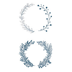 Obraz premium HD simple line, dot and lavender wreath icon set for scrapbook, vector illustration