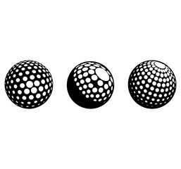 Set abstract halftone 3D spheres. Dotted spot vector design elements.