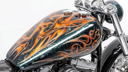 Fototapete Motorrad A close-up of a motorcycle fuel tank with polished chrome and custom artwork on a white isolated background  © กาซือมะ สาและ