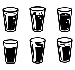 Set of Glass of water silhouette vector illustration