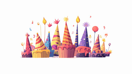 Obraz premium Joyful Hat Party to Celebrate Happy Birthday with Wide Angle Center View