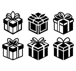 Gift box for the holiday, black silhouette . Set of gift box icon