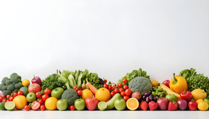 Wide Collage of Fresh Fruits and Vegetables Isolated on White Background – Vibrant and Healthy Design.