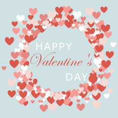 Valentine's Day card. cute minimal vector illustration with multicolored pink hearts and text. elegant composition for background, greeting, invitation, banner, social media, frame with copy space