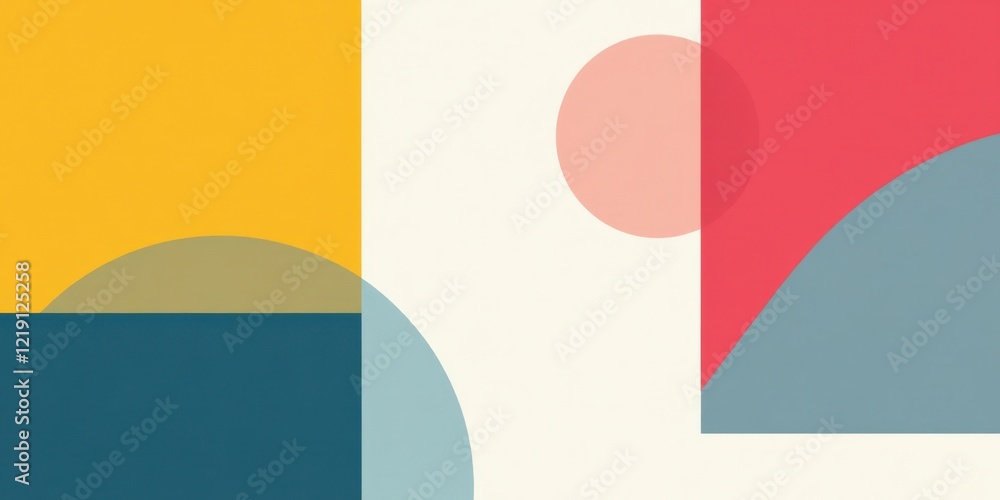 Fototapete Abstract Geometric Shapes Composition Featuring Overlapping Circles and Rectangles in a Vibrant Color Palette