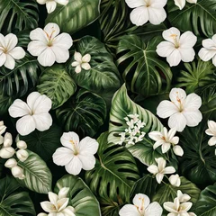 tropical leaf and many flowers seamles pattern 