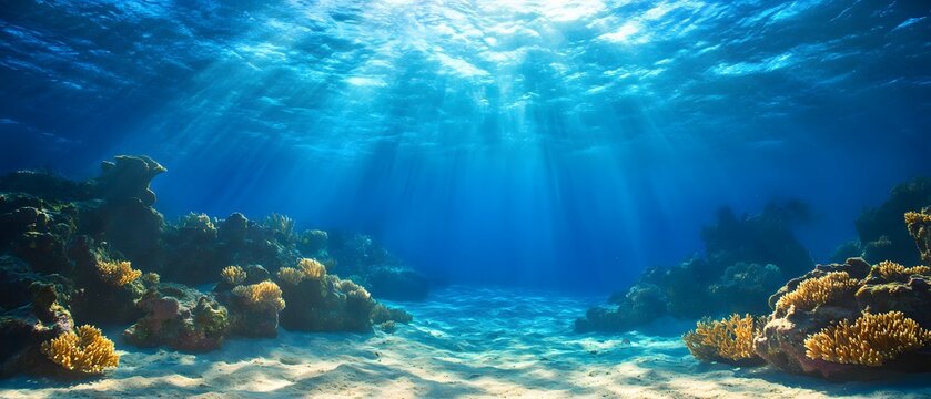 Stunning Underwater Scene Sunbeams Coral Reef Ocean Floor