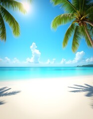 Obraz premium Idyllic Tropical Beach Scene Palm Trees Turquoise Ocean and White Sand Paradise