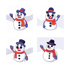 vector 4 set snowman on white background