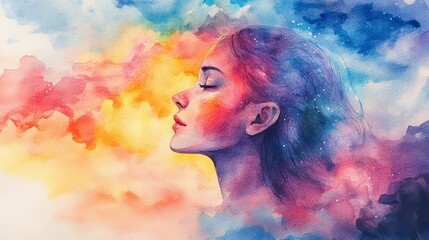 Colorful portrait reflecting inner thoughts.