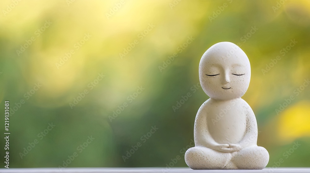 Aufkleber small statue of a meditating monk conveying calmness and serenity in a natural setting with soft foc