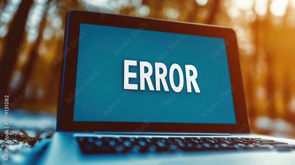 Poster error message displayed on laptop screen with warm background