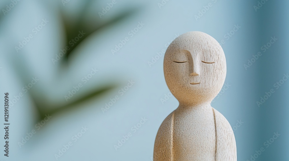 Aufkleber small statue of meditating monk with calm expression against soft background for tranquility and zen