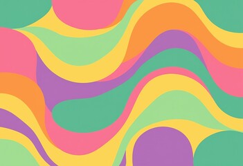 Seamless Pastel Vector Pattern, Groovy 70s Style, Wavy Shapes, Pink, Green, Yellow, Orange, Purple, Design for Wallpaper, Fabrics & Vintage Style Projects

