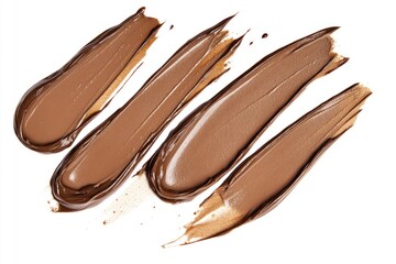 Fototapeta premium Tasty smears of chocolate cream, isolated on a white background, top view. 