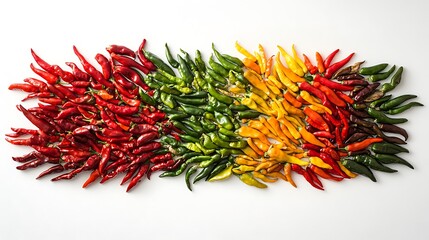 Fototapeta premium Colorful Chili Pepper Arrangement on White Background