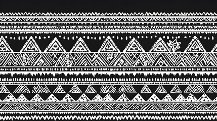Striking Black and White Tribal Aztec Geometric Pattern Seamless Repeat